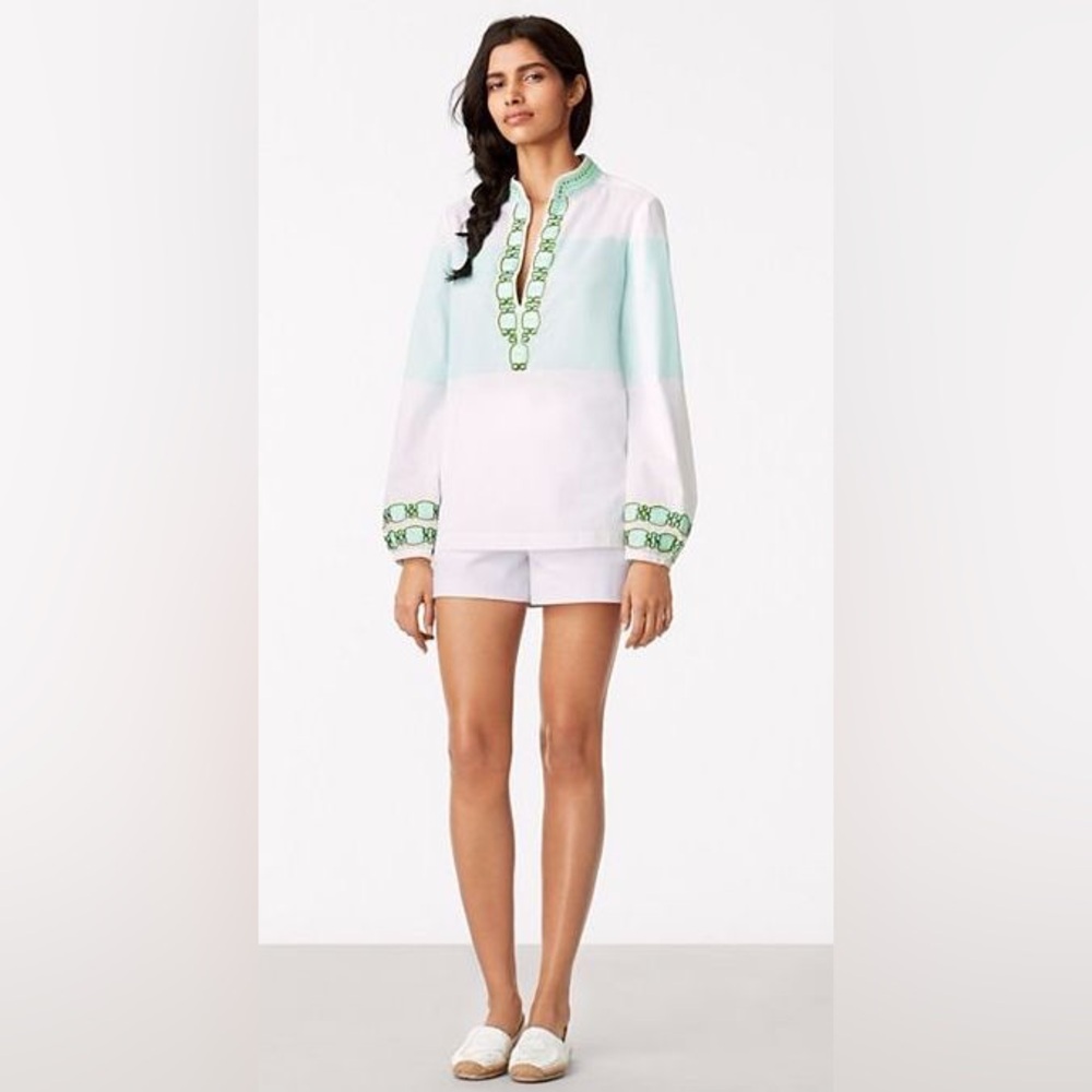 Tory Burch Sylvia Linen Tunic Embroidered Shirt Coverup Size 4?